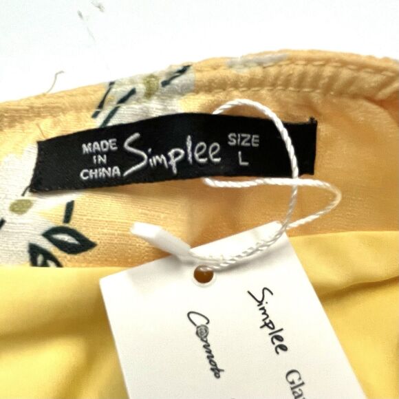 SIMPLEE Yellow Floral Mini Skirt Drawstrings Side Flirty Hemline Women’s L New - Picture 7 of 8